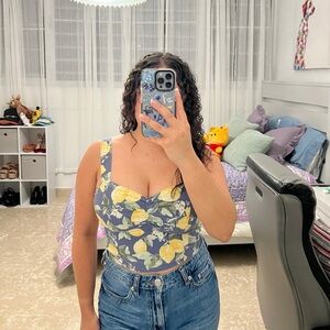 NWOT Abercrombie & Fitch Blue and Yellow Floral Crop Top